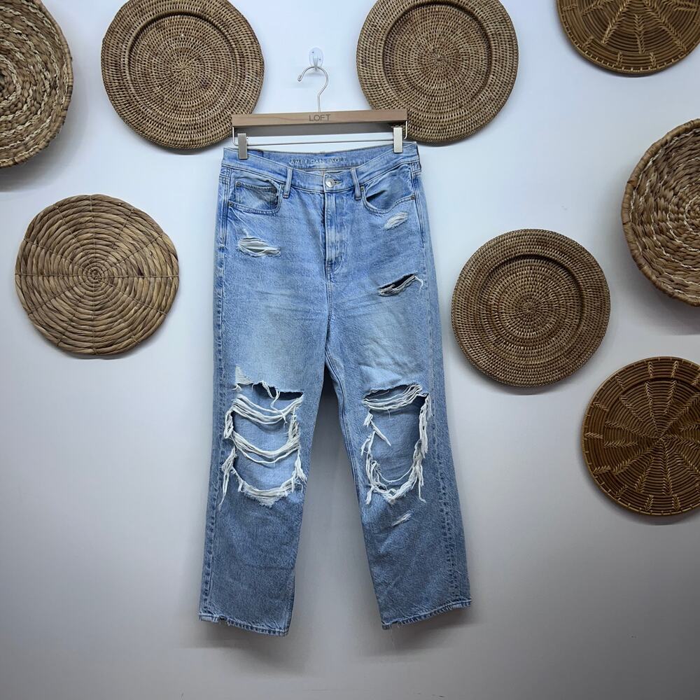 AE American Eagle Highest Rise 90s Boyfriend Jeans 10S 10 SHORT Distressed